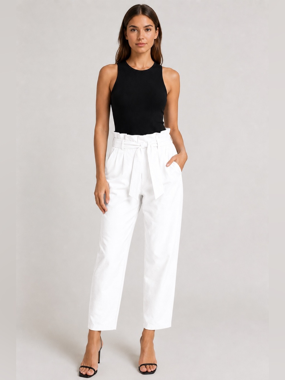 Commando Faux Leather Paperbag Pants XL Solid White High Rise Belted Pockets New